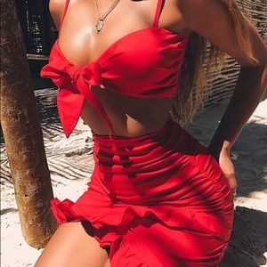 sexy crop top set and red skirt 2019